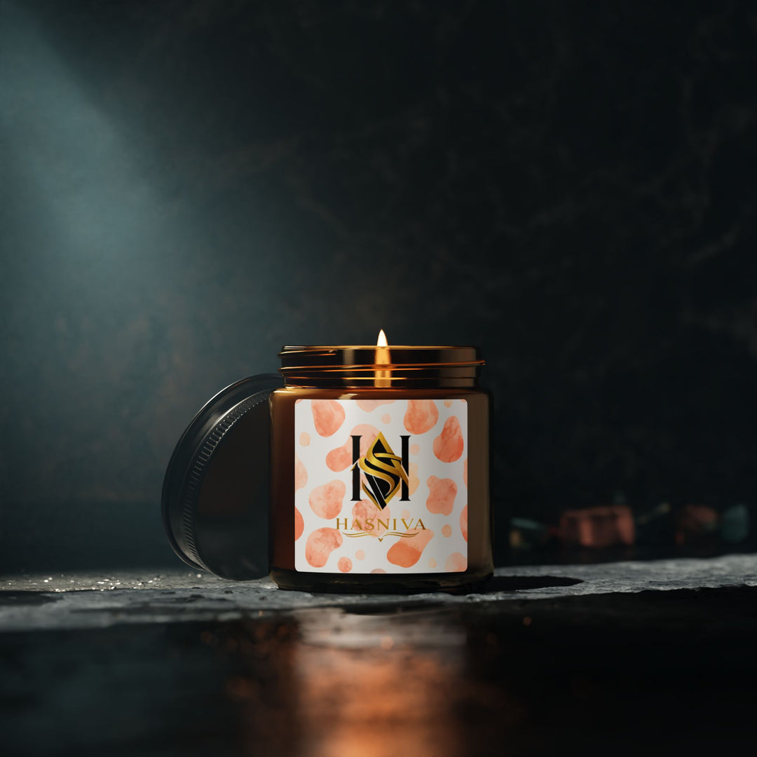 Blush Watercolor Scented Soy Candle in Amber Jar – Modern Artistic Vibe