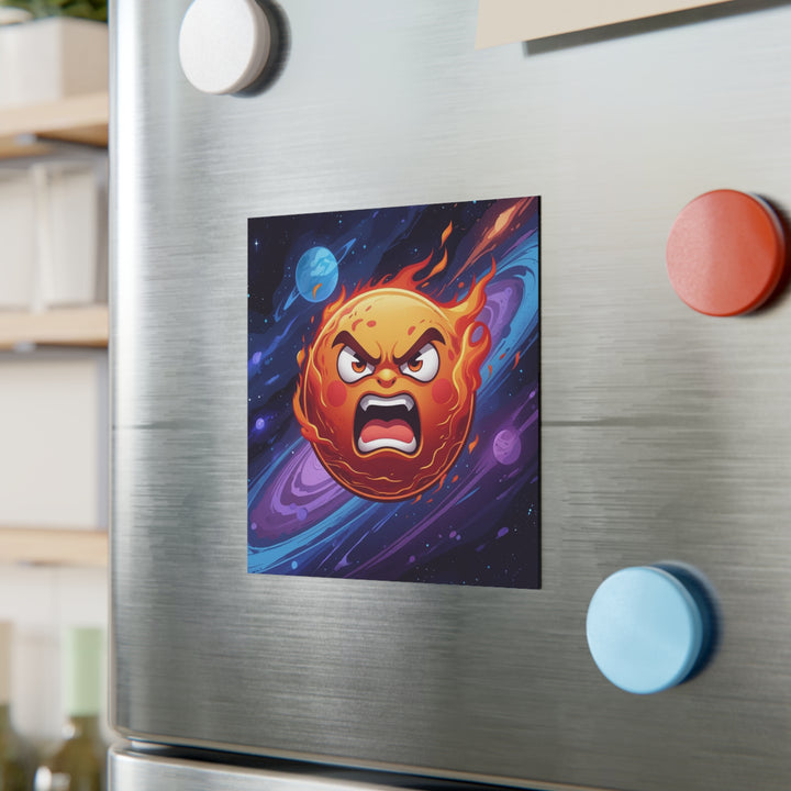 Fiery Cartoon Sun Square Magnet – Personalized Cosmic Vibes for Any Space!