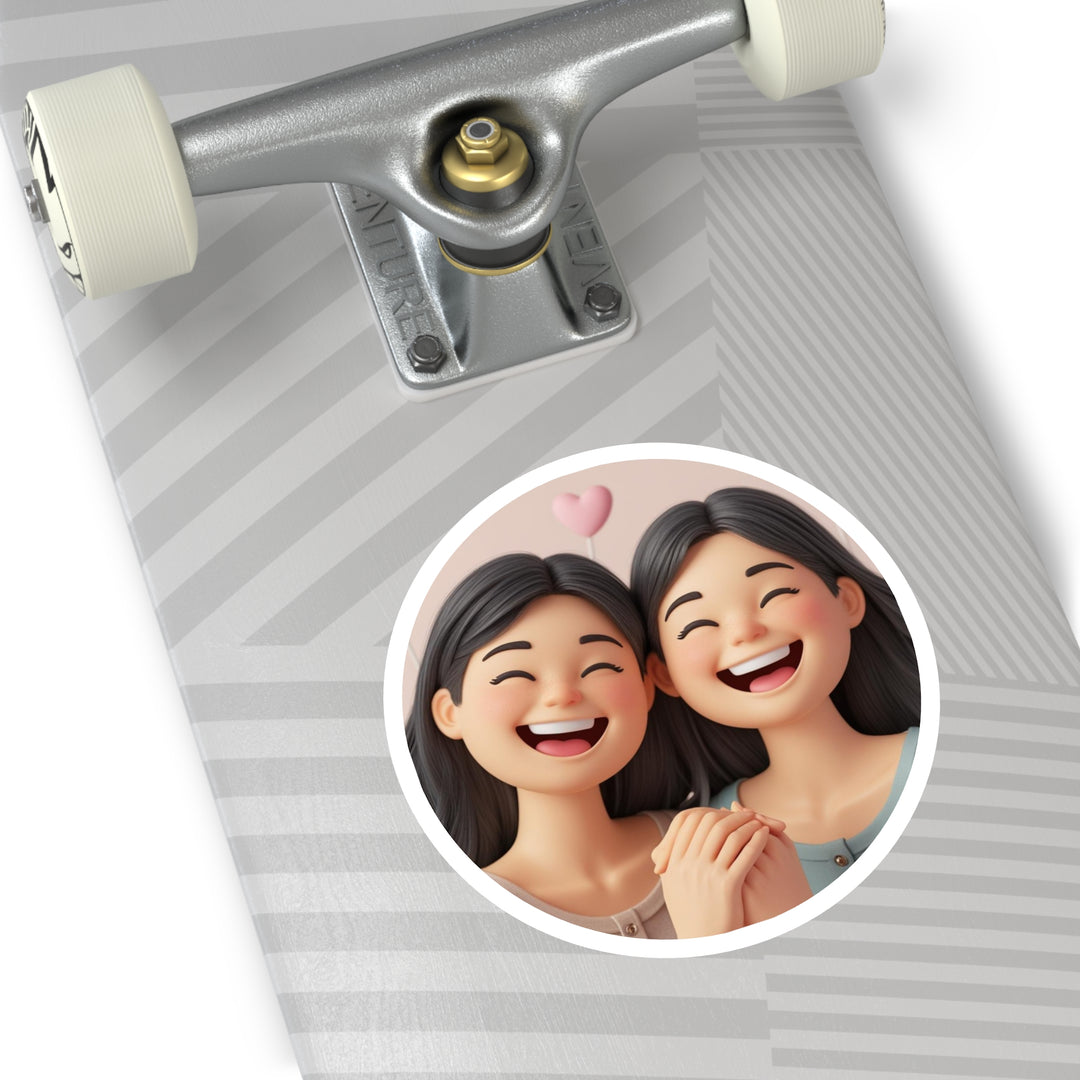 Joyful Friendship 3D Cartoon Round Sticker – Waterproof, Cute & Durable