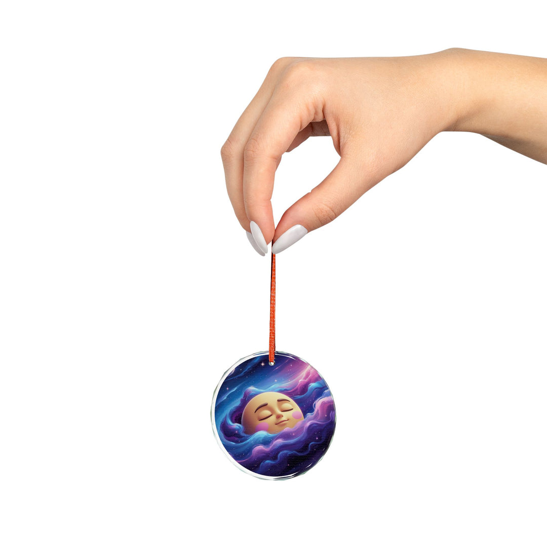 Galaxy Moon Crystal Glass Ornament – Cute Space Decor, Whimsical Charm