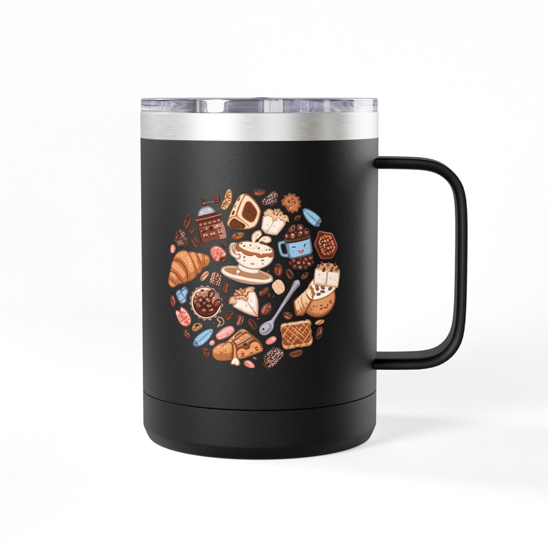 Warm 15oz Coffee Mug Tumbler – Whimsical Café Cartoon, Insulated & Stylish