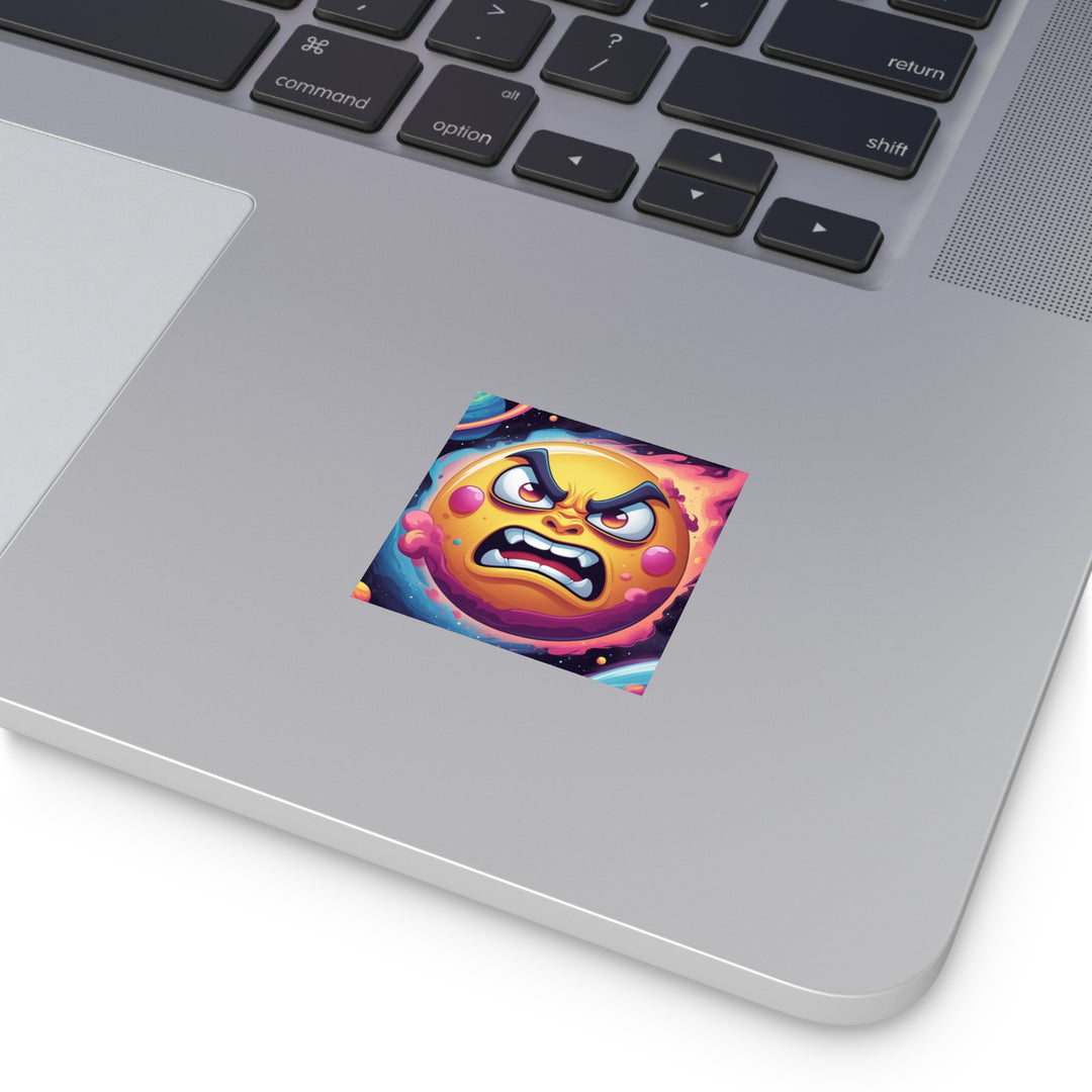 Space-Themed Square Sticker – Angry Sun Vinyl, Indoor/Outdoor, Customizable