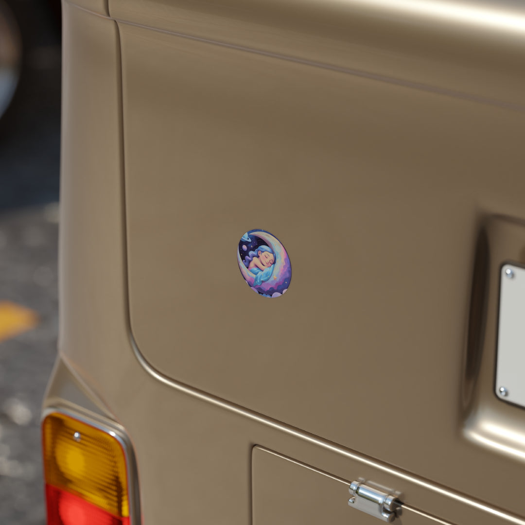 Dreamy Moon Girl Transparent Outdoor Sticker – Round, Weatherproof, 1pc