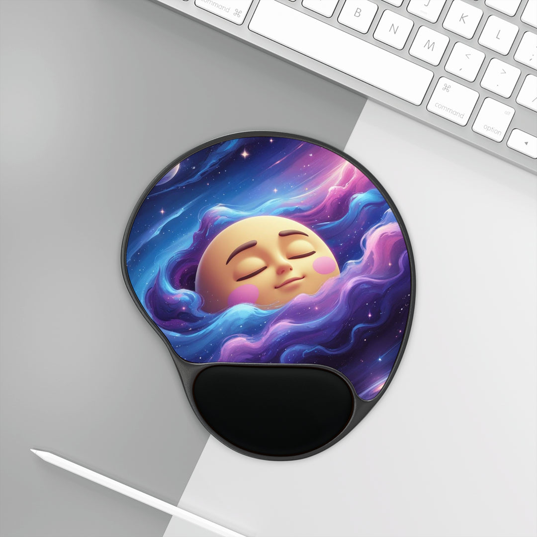 Ergonomic Galaxy Moon Mouse Pad with Wrist Rest – Cute Space Comfort