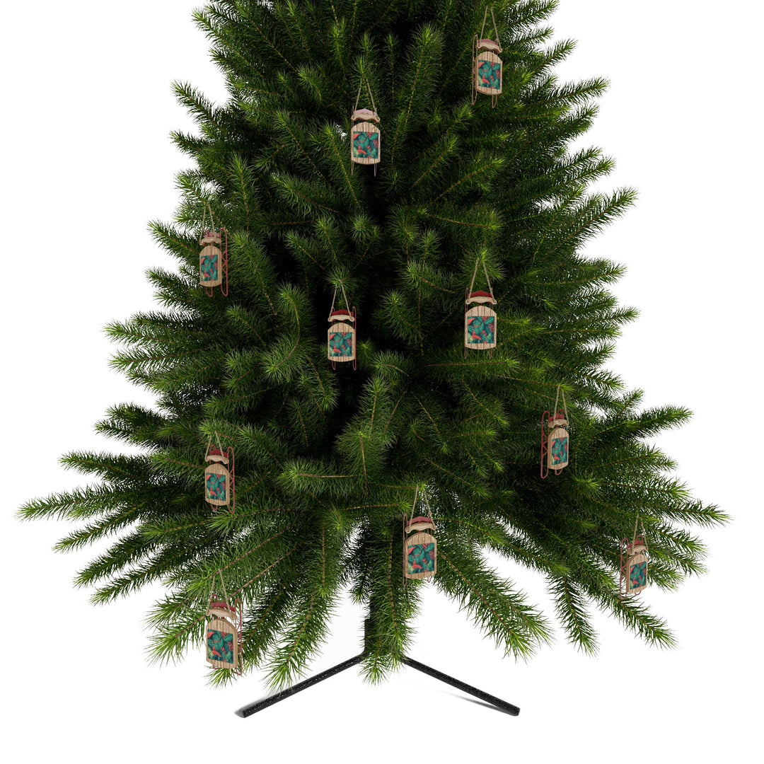 Personalized Sled Ornaments – Tropical Leaf Xmas Decor, Jungle Chic Gift