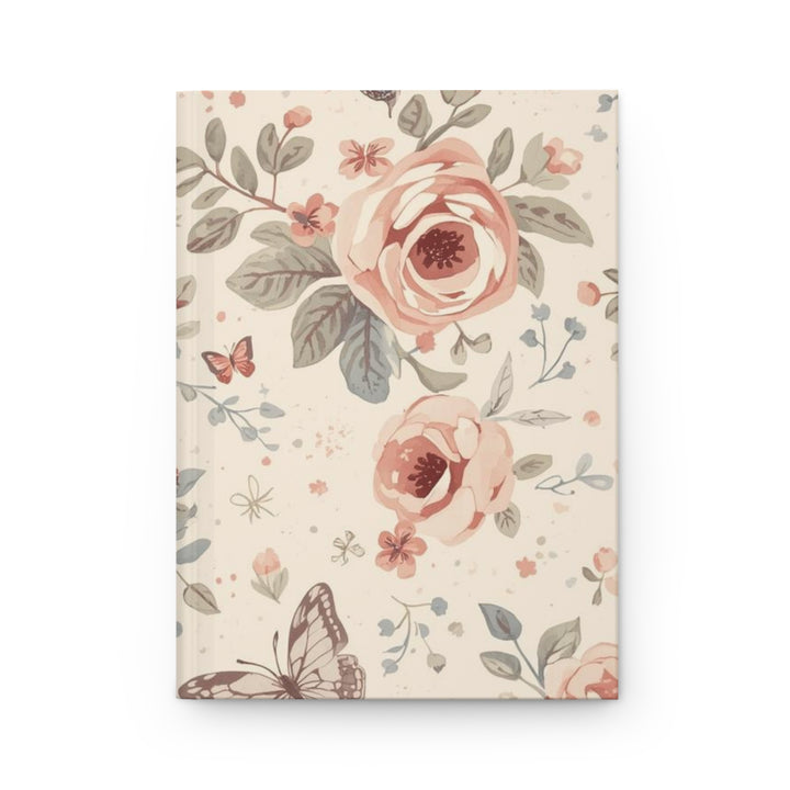 Matte Hardcover Journal – Elegant Pastel Floral Roses & Butterflies, Customizable
