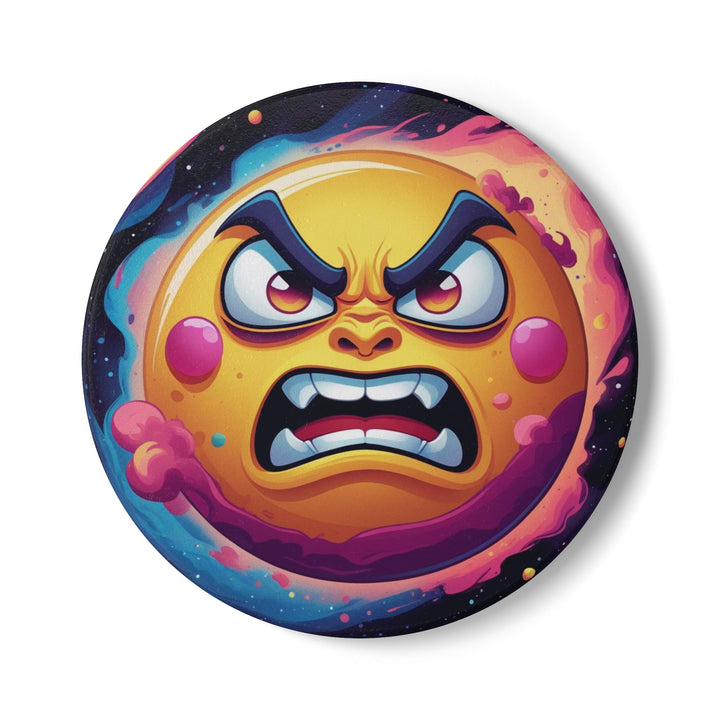 Angry Sun Space-Themed Ceramic Coaster – Fun Cartoon Design, Scratch-Free
