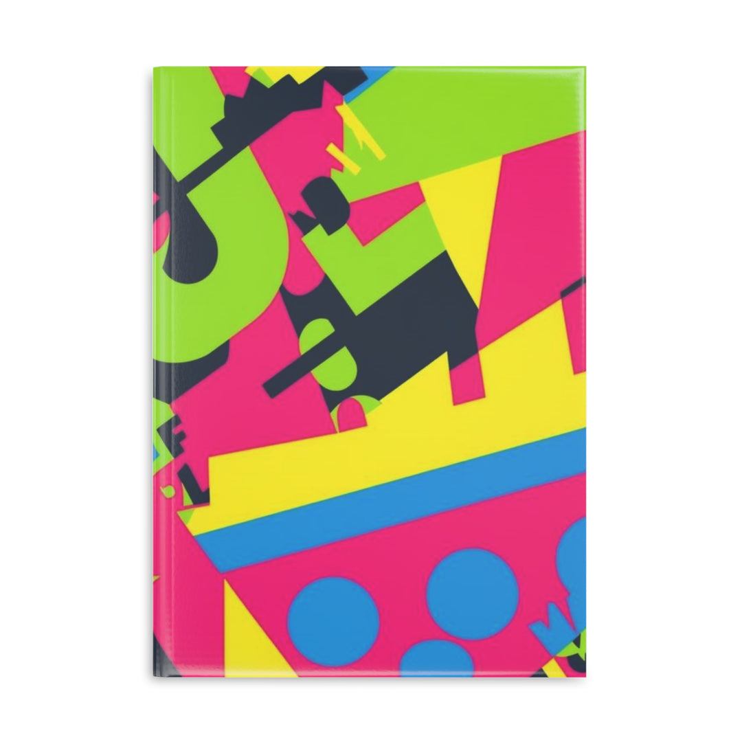 Hardcover Puffy Notebook – Neon Geometric Luxe, Customizable, A4/A5/B5