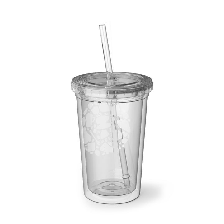 Suave Acrylic Cup 16oz – Double-Wall, Whimsical Café Cartoons, Lid & Straw