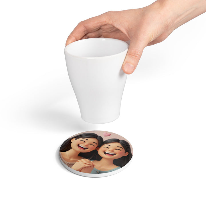 Chic 3D Cartoon Ceramic Coasters – Smiling Girls, Cute & Stylish Decor
