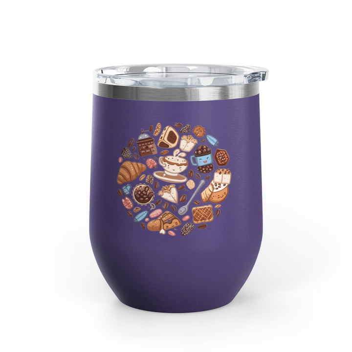 Whimsical Café 12oz Stainless Steel Wine Tumbler – Cartoon Coffee & Sweets
