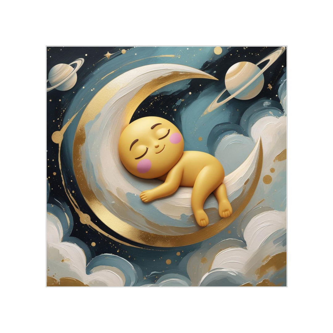 Celestial Baby on Moon Transparent Square Outdoor Sticker – Waterproof, Cute & Durable