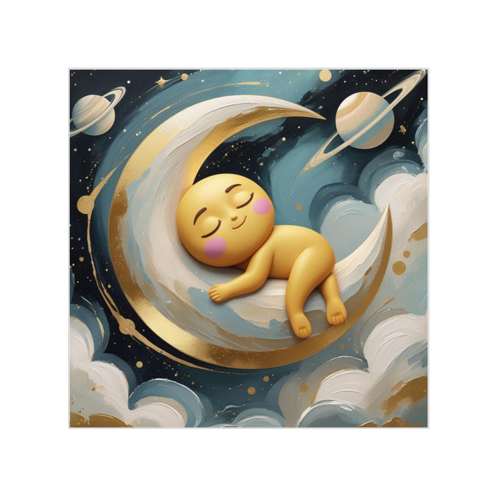 Celestial Baby on Moon Transparent Square Outdoor Sticker – Waterproof, Cute & Durable