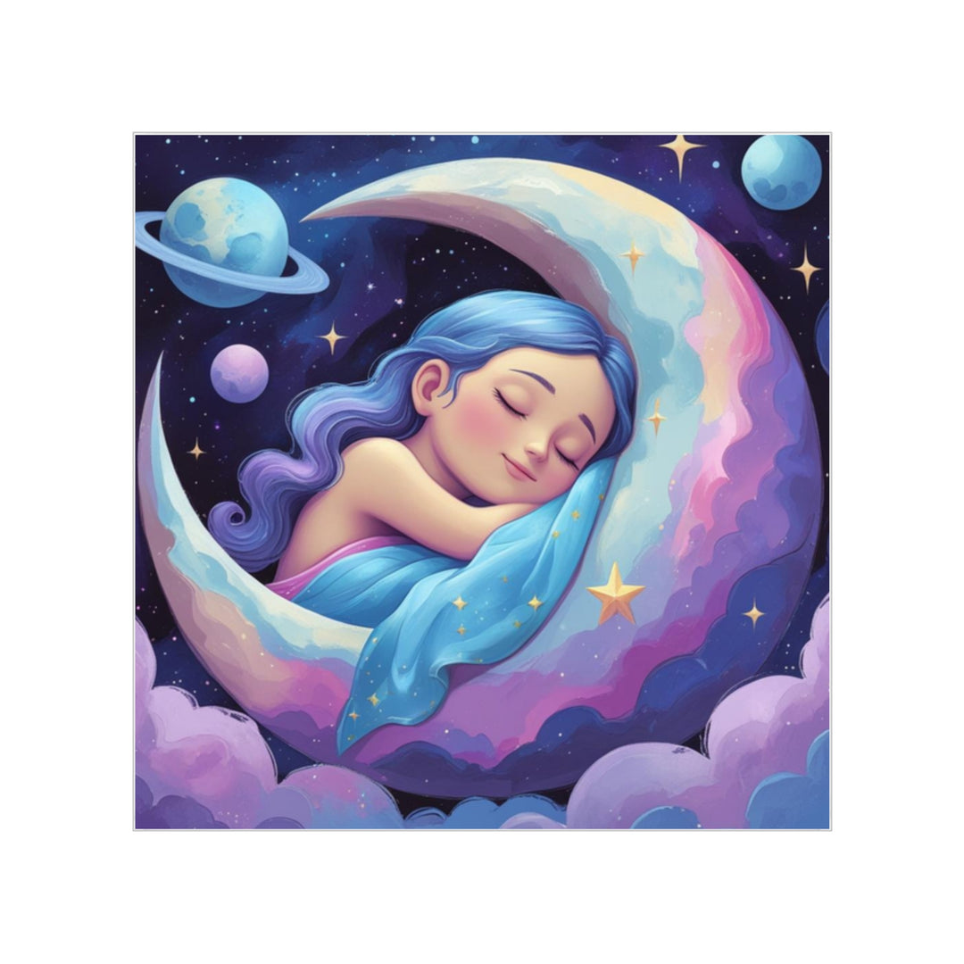 Dreamy Girl & Moon Transparent Outdoor Sticker – Weatherproof, Square