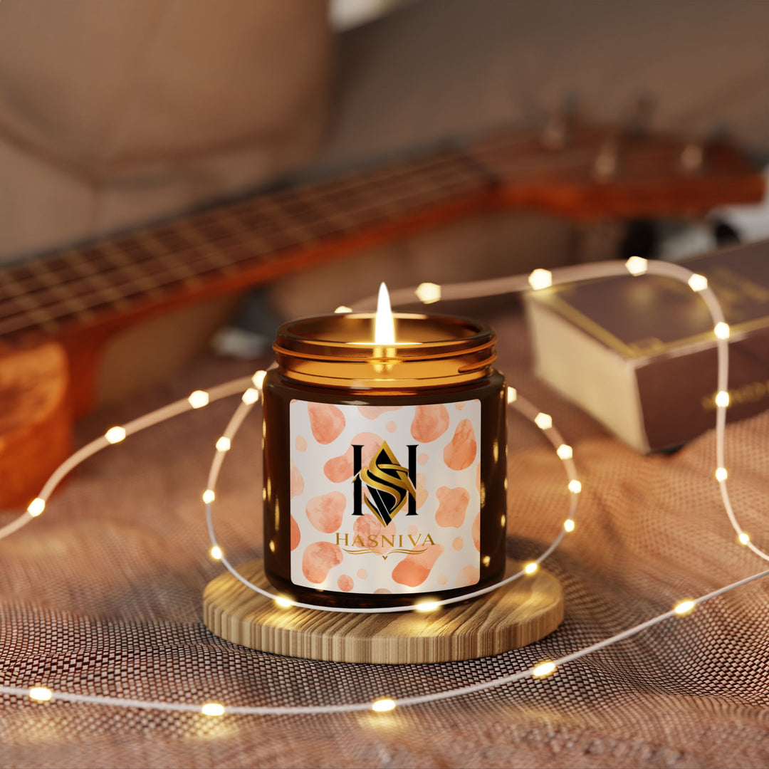 Blush Watercolor Scented Soy Candle in Amber Jar – Modern Artistic Vibe