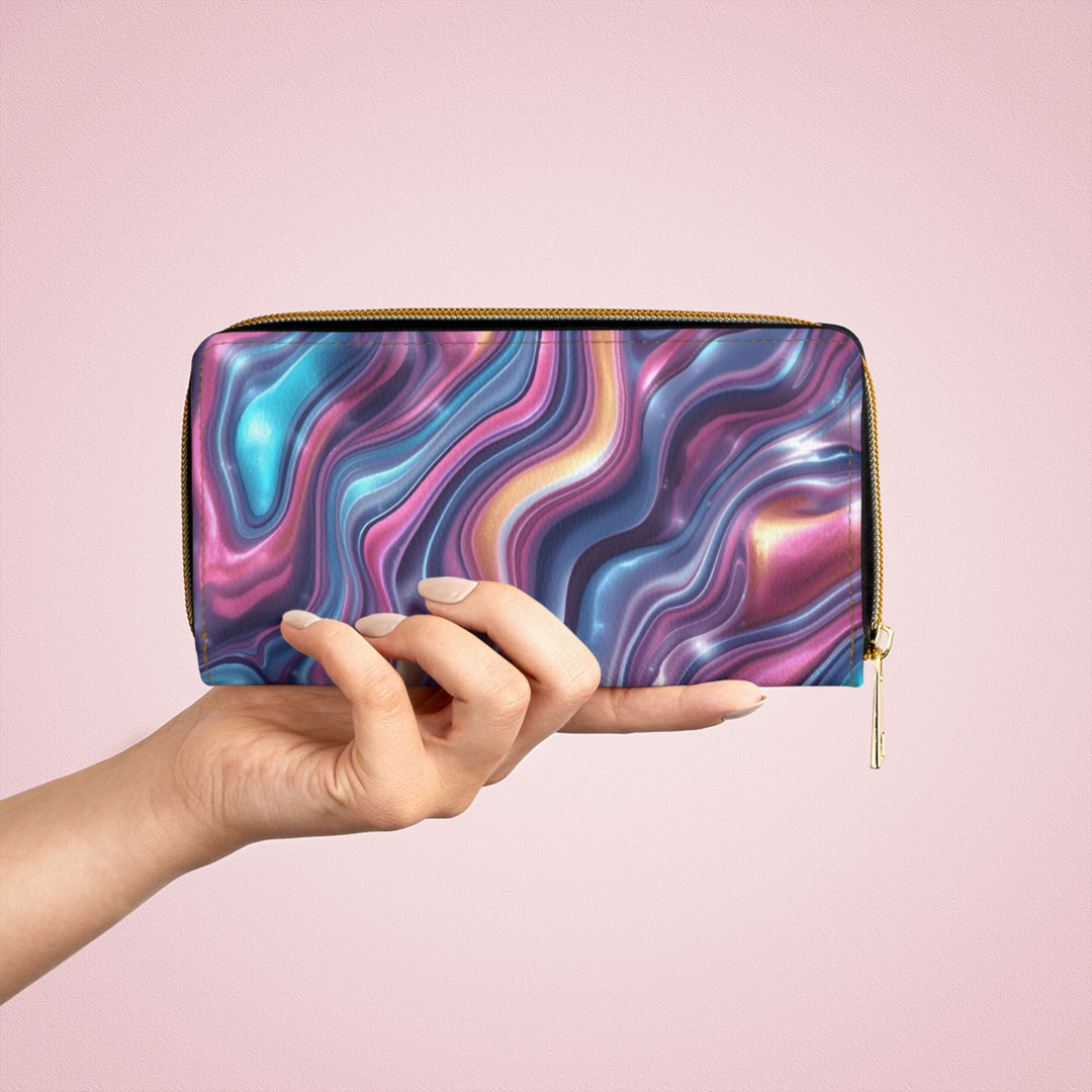 Sleek Iridescent Marble Personalized Zipper Wallet – Stylish, Custom & Secure