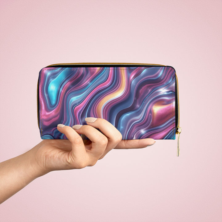 Sleek Iridescent Marble Personalized Zipper Wallet – Stylish, Custom & Secure