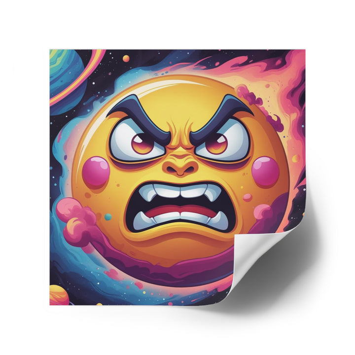 Cosmic Cartoon Angry Sun Laminate Square Sticker – Bold & Durable Art