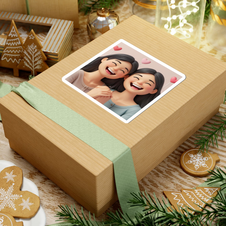Cheerful 3D Cartoon Kiss-Cut Sticker – Smiling Girls Friendship Vibes