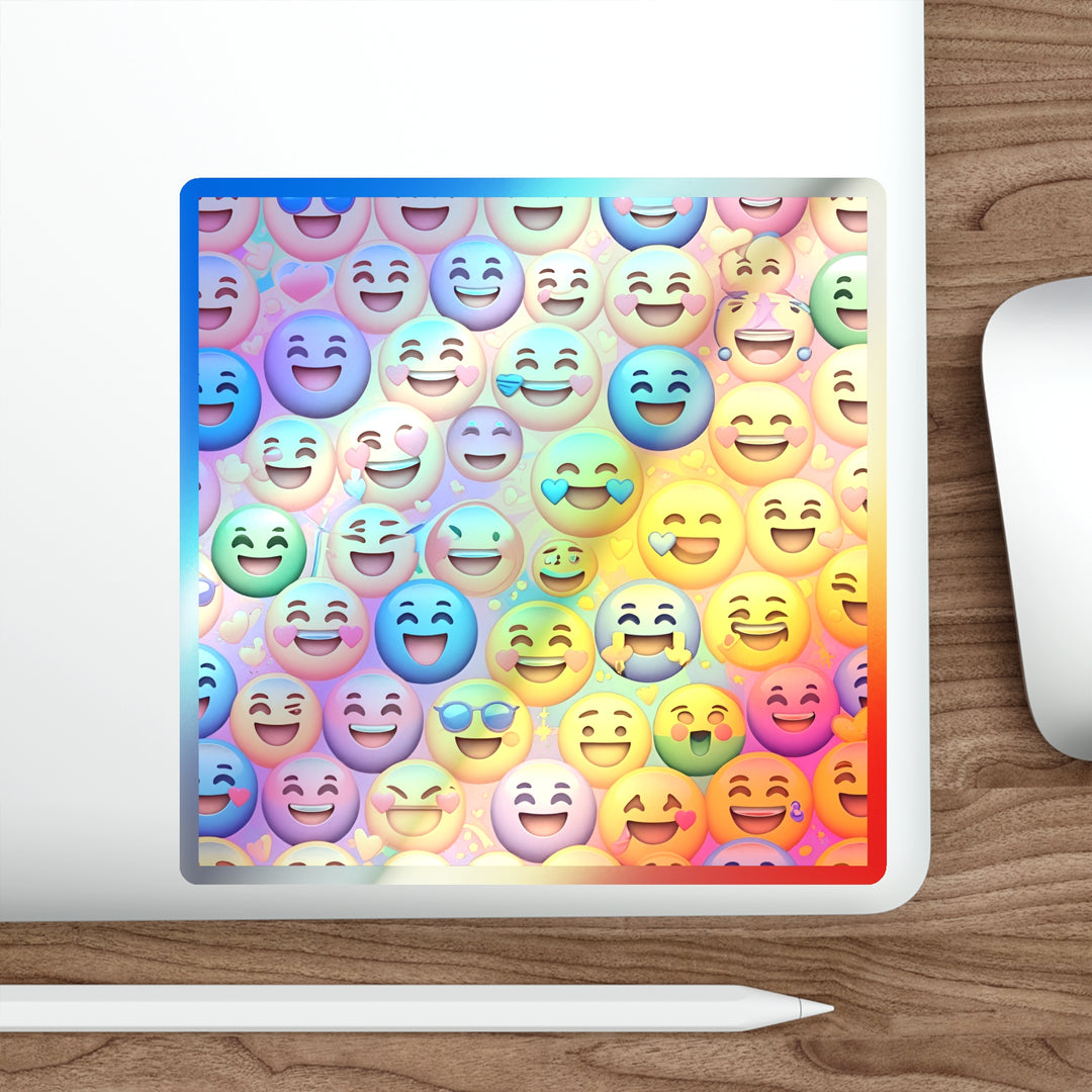 Retro Holographic Emoji Die-Cut Stickers – Vibrant, Rainbow, Fun Vibes!