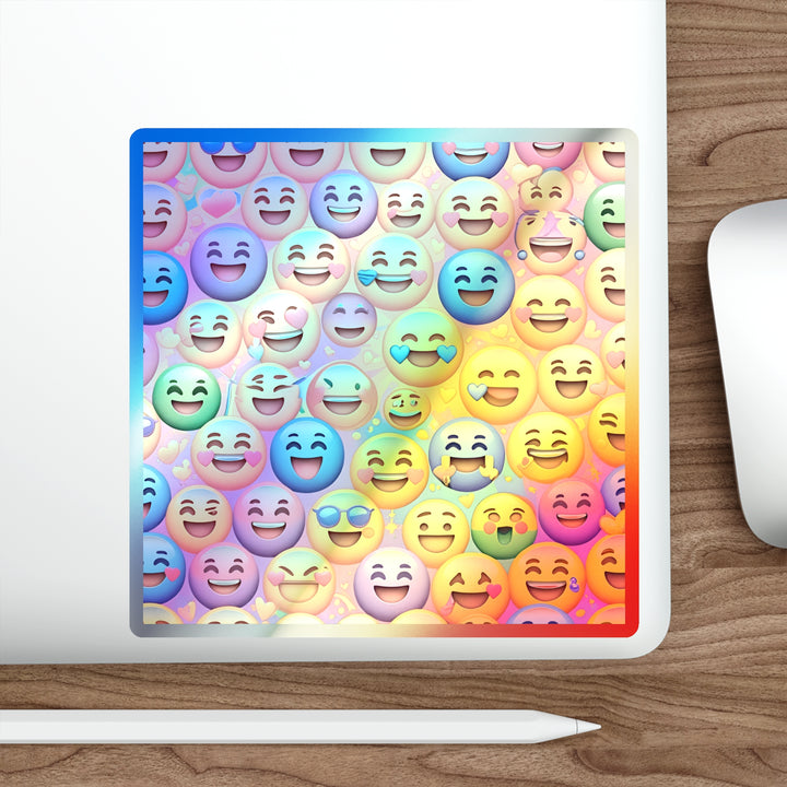 Retro Holographic Emoji Die-Cut Stickers – Vibrant, Rainbow, Fun Vibes!