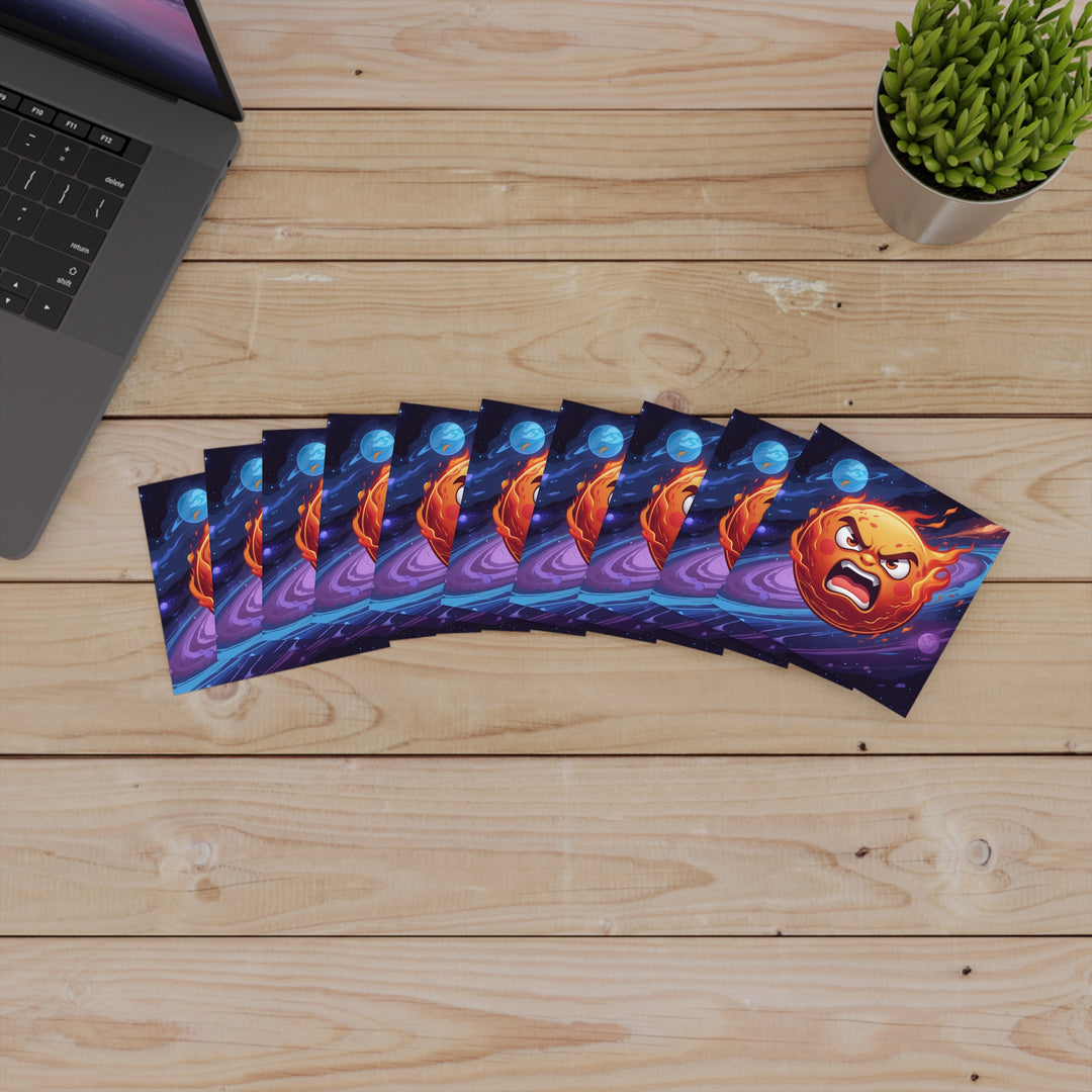 Fiery Cosmic Angry Sun Laminate Square Sticker – Bold, Durable, Vibrant!