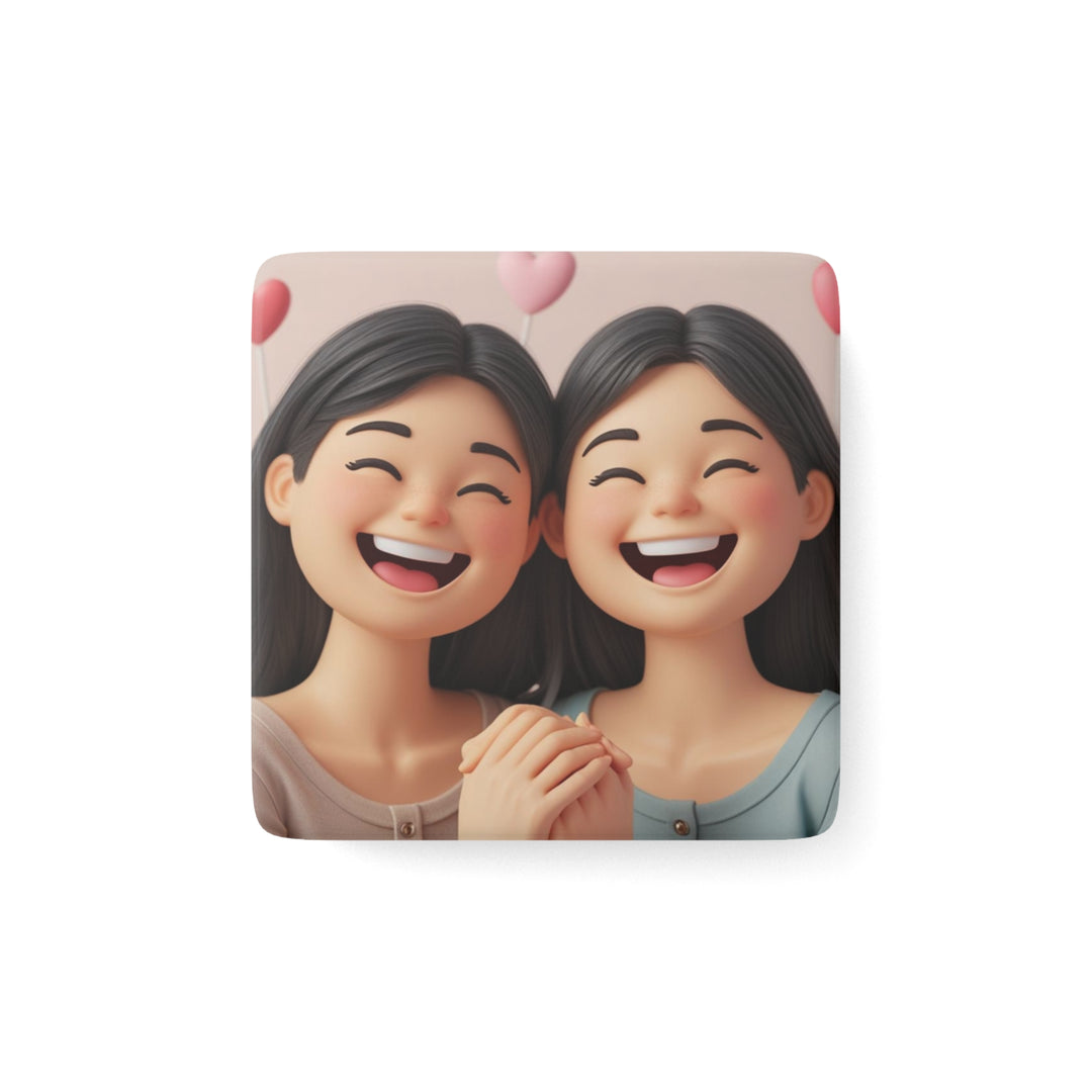 Personalized 3D Cartoon Porcelain Magnet – Cute Friendship Square Decor