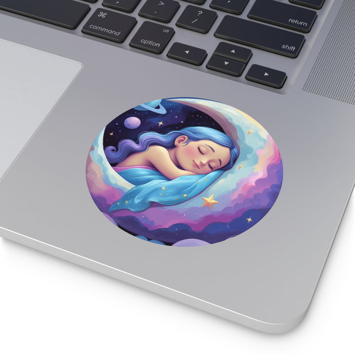 Dreamy Girl on Moon Custom Round Vinyl Sticker – Waterproof, Trendy & Durable