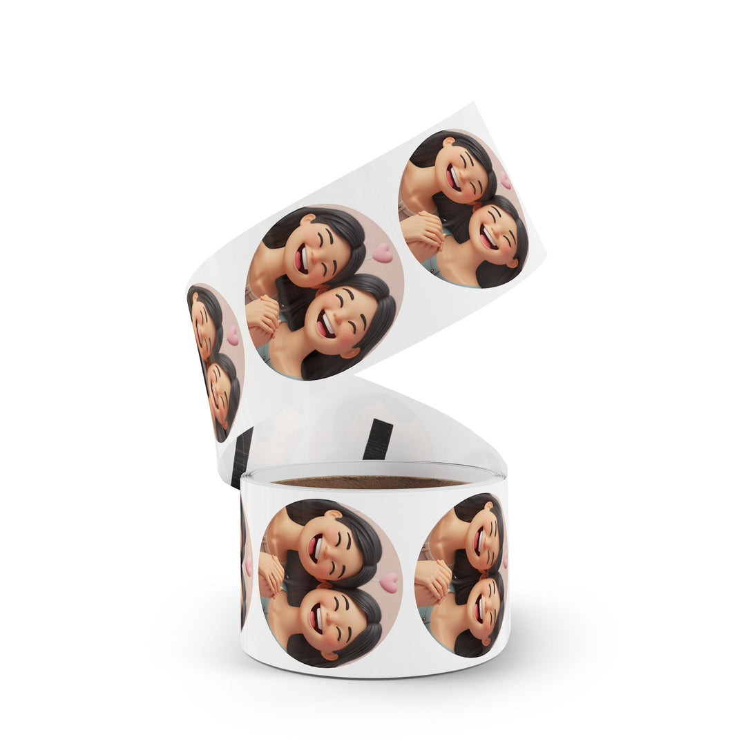 Joyful Friends 3D Cartoon Round Sticker Label Rolls – Durable & Stylish