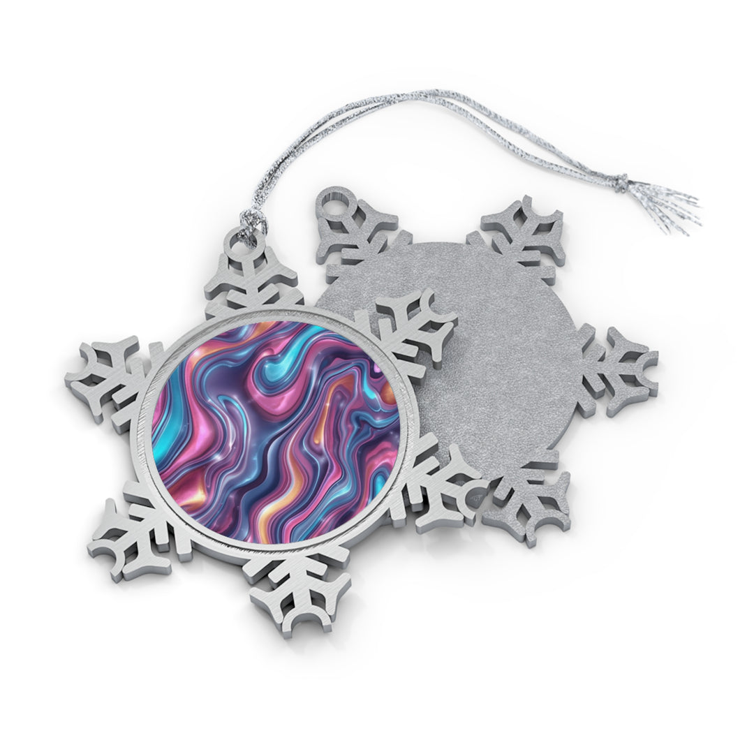 Custom Pewter Snowflake Ornament – Handcrafted, Iridescent Marble Design