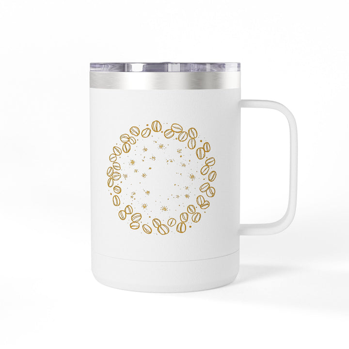 Warm 15oz Coffee Mug Tumbler – Black Gold Coffee Bean Art, Stylish & Insulated