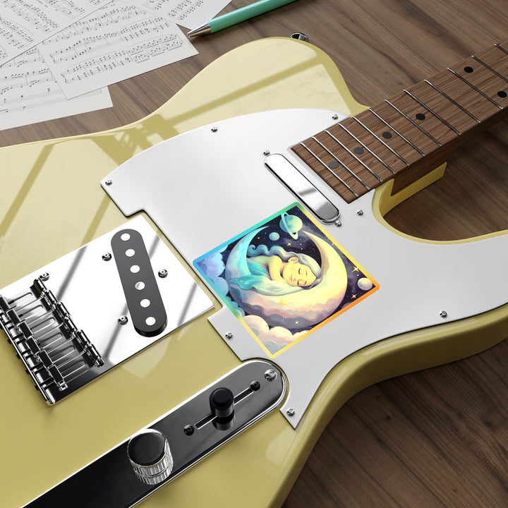 Holographic Die-Cut Sticker – Dreamy Girl on Moon, Celestial Pastel Vibes