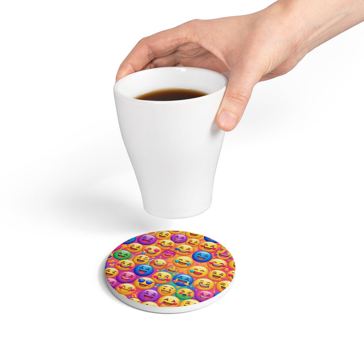Vibrant Emoji Ceramic Coaster – Fun Smiley Face Art, Cork-Backed Protection