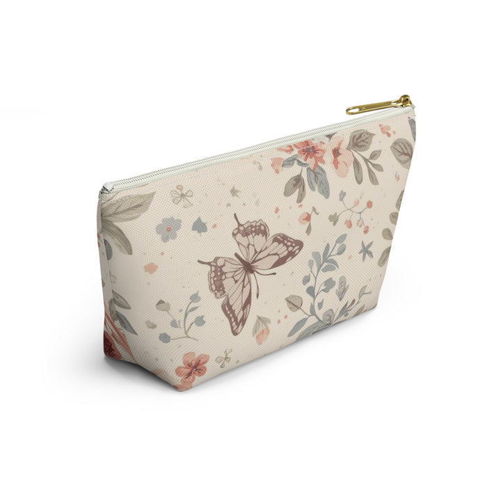 Chic T-Bottom Accessory Pouch – Pastel Floral Roses & Butterflies, Stylish Organizer
