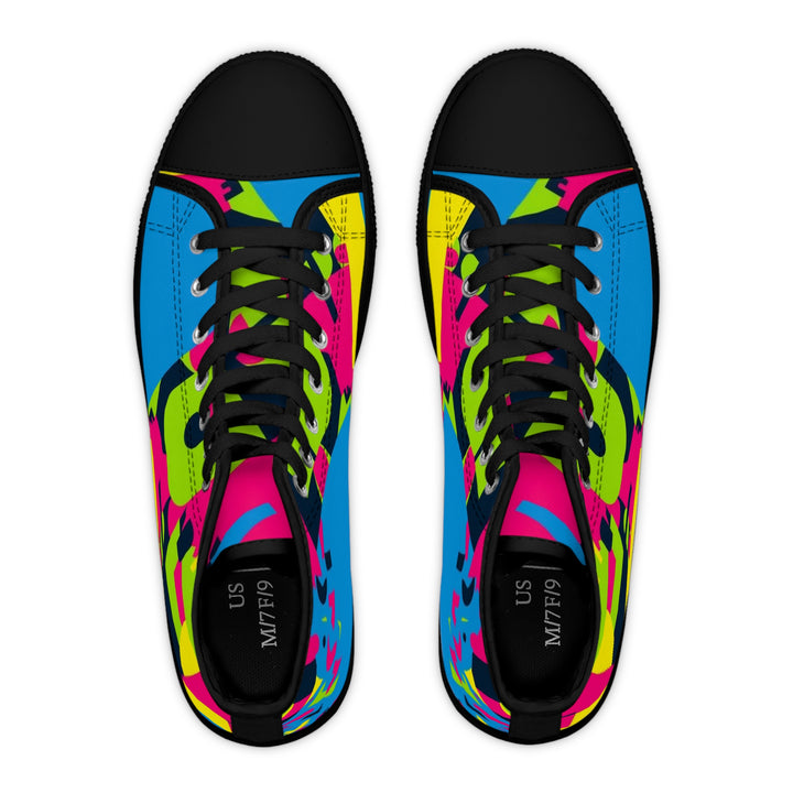 Women's High Top Sneakers – Neon Geometric Street Style | Comfy Bold Fashion