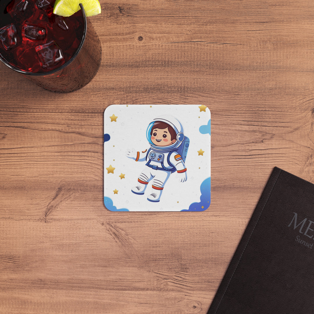 Space-Themed Square Coasters (50/100 pcs) – Cute Astronaut Kids Party Decor