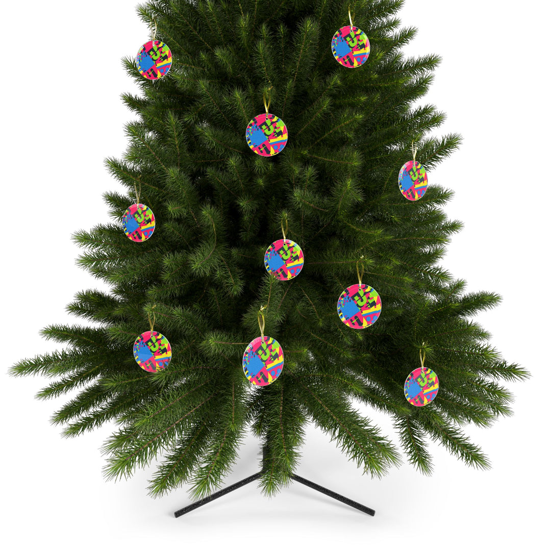 Custom Handcrafted Glass Ornament – Neon Geometric Art, Modern Decor Gift