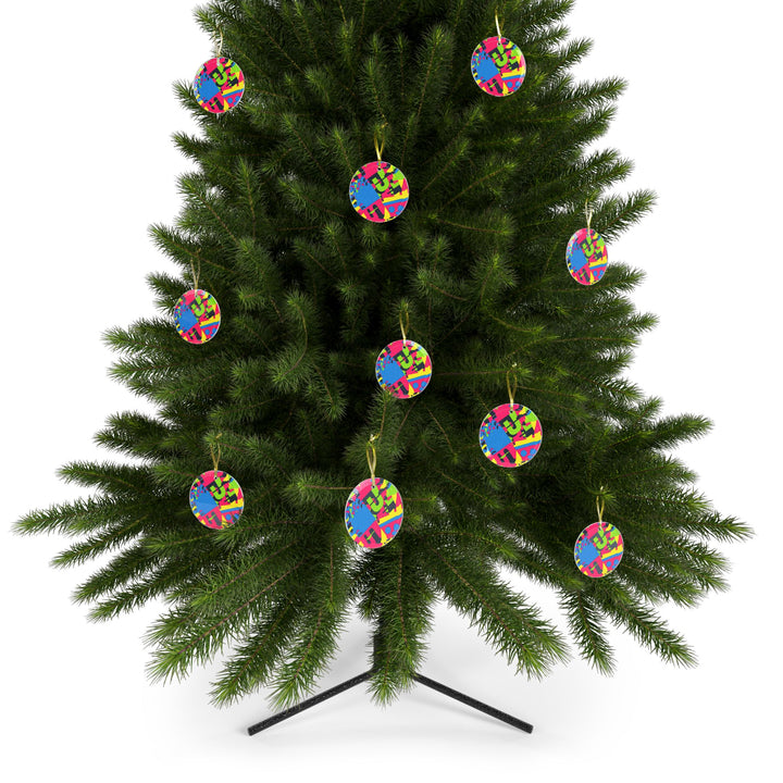 Custom Handcrafted Glass Ornament – Neon Geometric Art, Modern Decor Gift