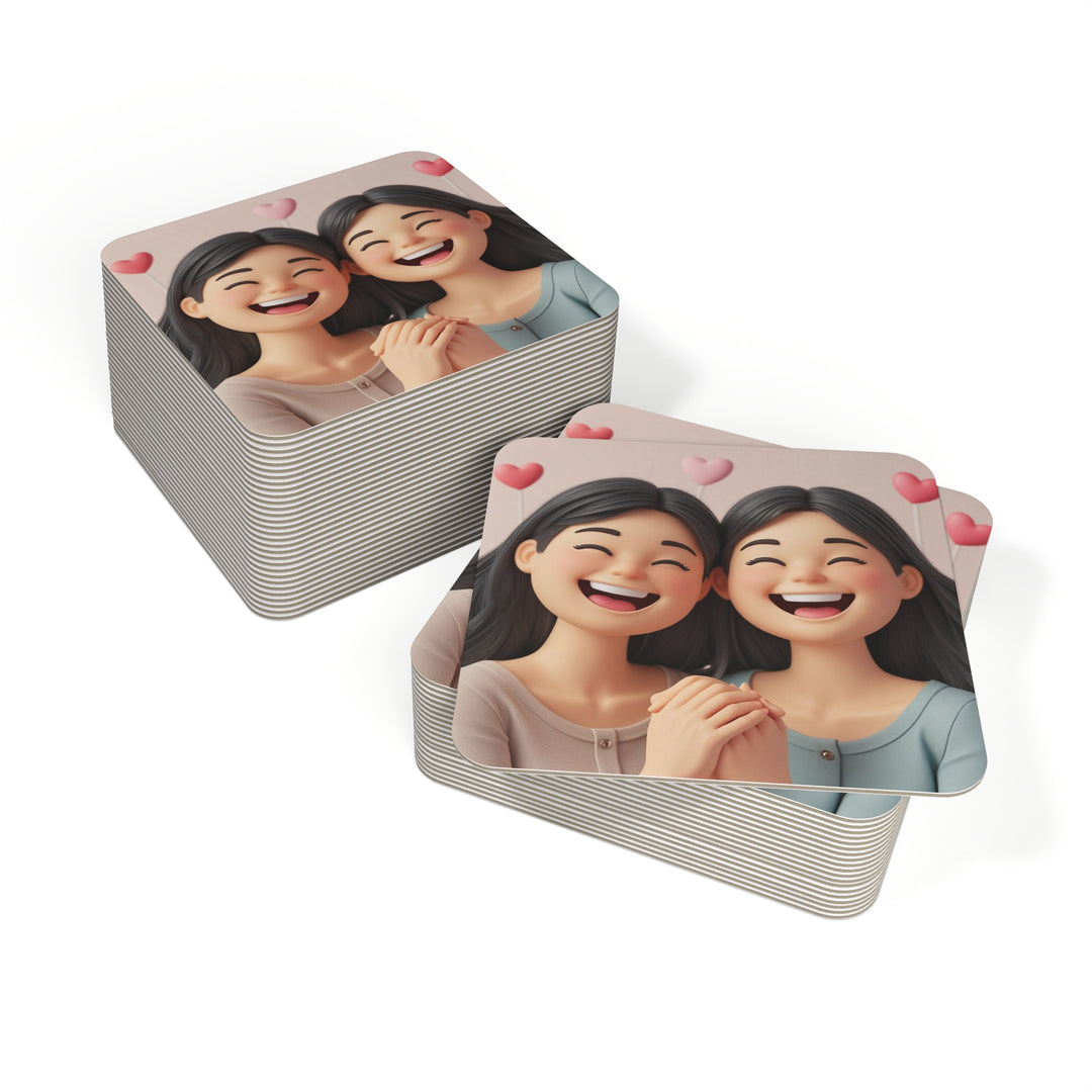 50/100x Premium Square Coasters – Cute Cartoon Girls, Party & Event Ready
