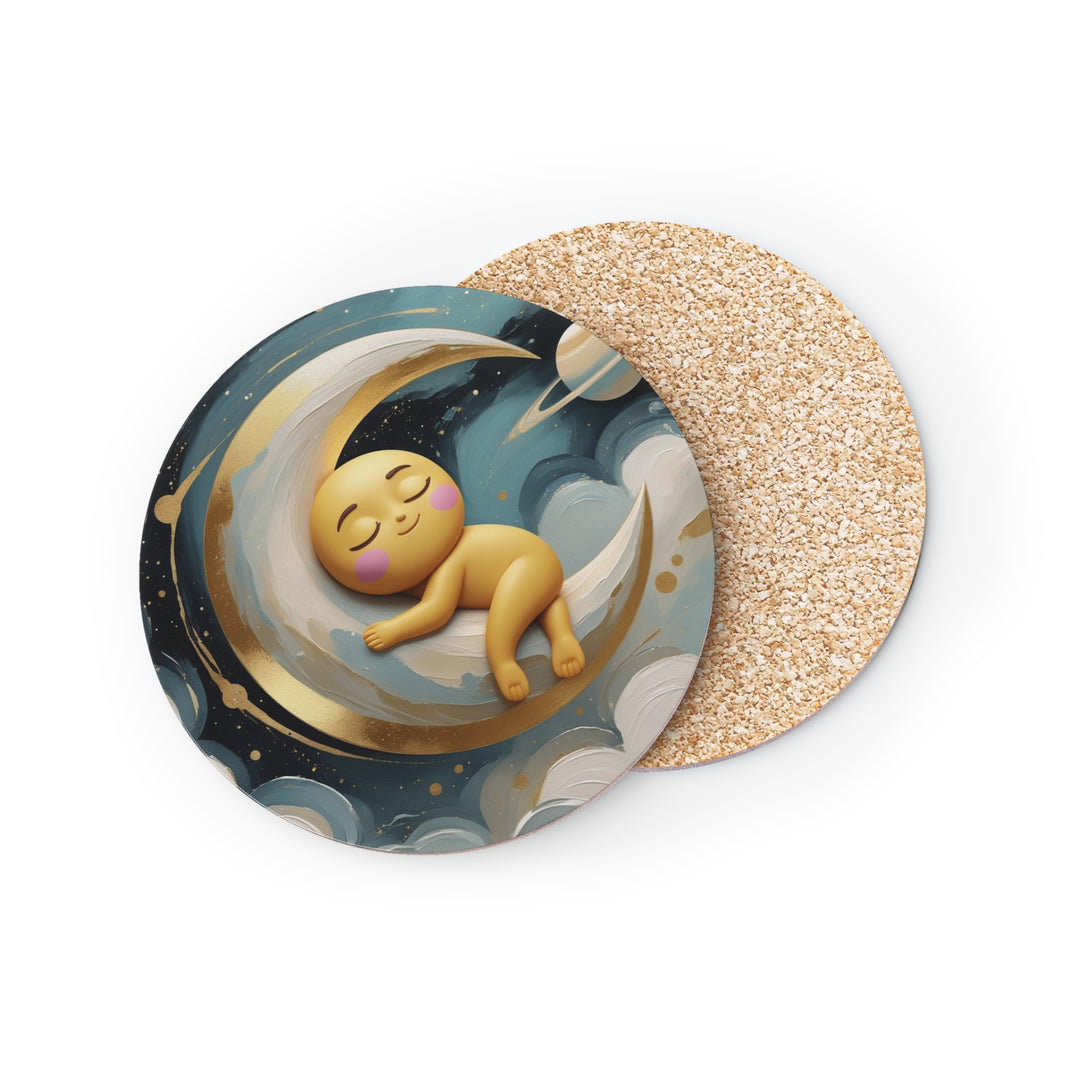 Whimsical Baby Moon & Stars Coasters – Cute Nursery Decor, Set of 4