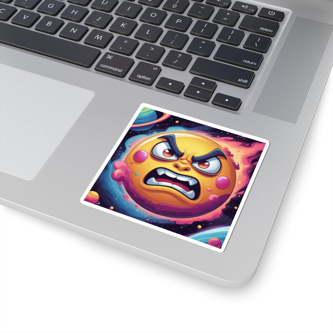 Cosmic Angry Sun Kiss-Cut Sticker – Vibrant Cartoon Space Decor, Durable Vinyl