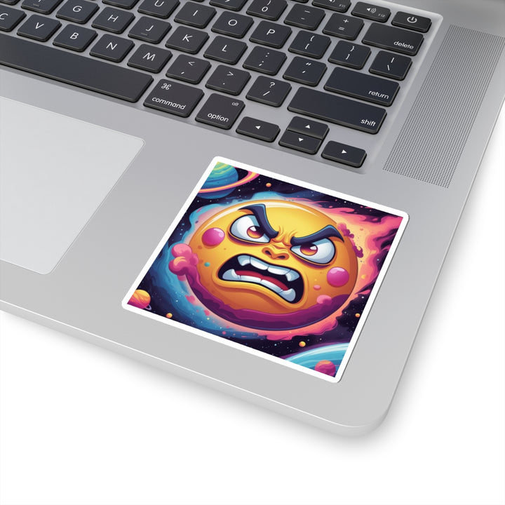 Cosmic Angry Sun Kiss-Cut Sticker – Vibrant Cartoon Space Decor, Durable Vinyl