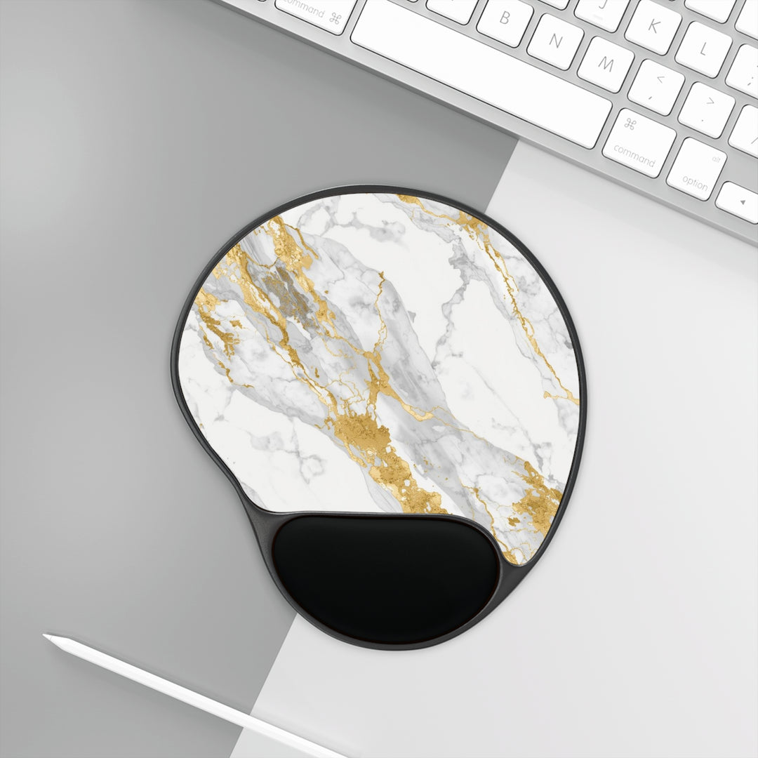 Ergonomic Marble Mouse Pad with Memory Foam Wrist Rest – Gold Luxe Comfort
