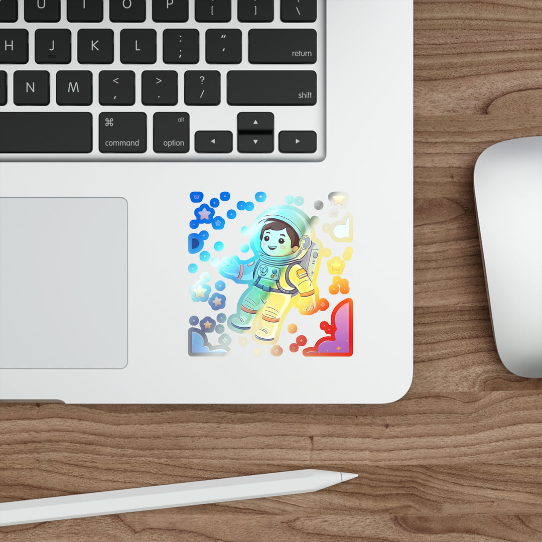 Holographic Die-Cut Astronaut Sticker – Playful Space Cartoon Vinyl Decor