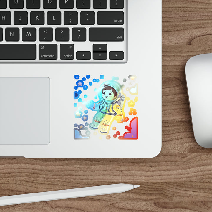 Holographic Die-Cut Astronaut Sticker – Playful Space Cartoon Vinyl Decor