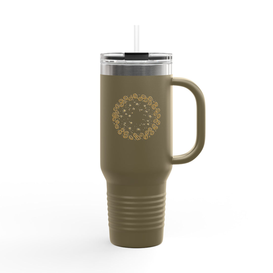 40oz Insulated Travel Mug – Coffee Bean Art, Leakproof, Trendy Black