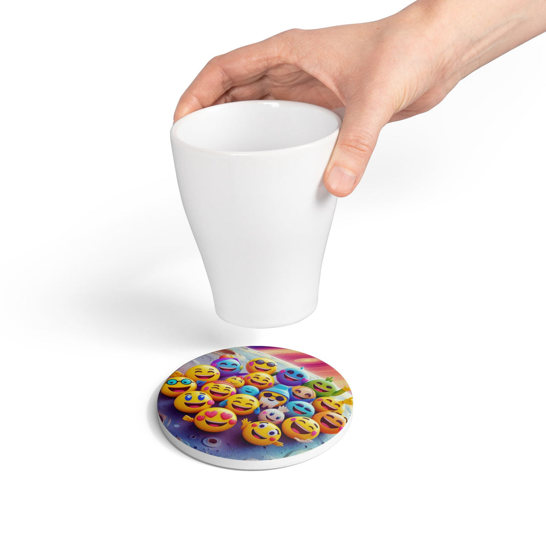 Emoji Galaxy Ceramic Coaster – Fun Cartoon Art, Non-Slip, Table Protection