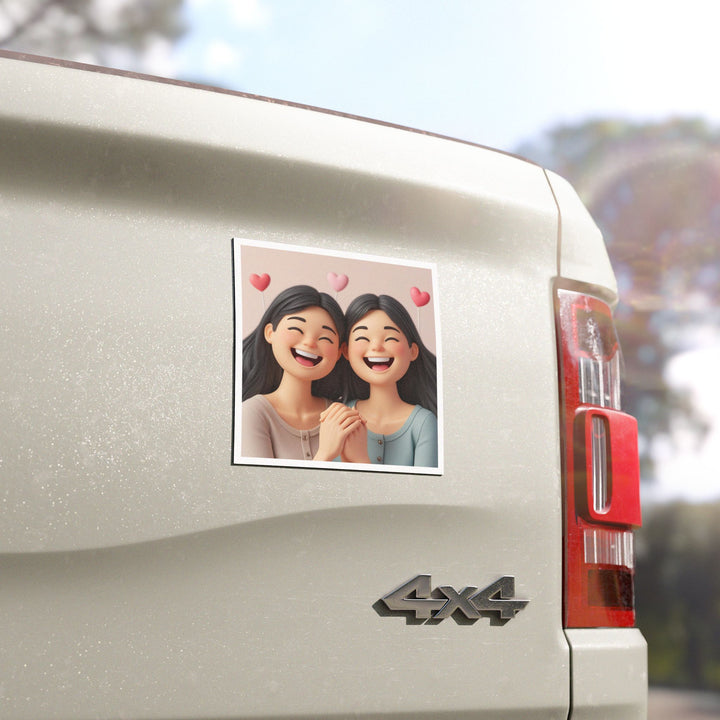 Custom Car Magnet – Cute 3D Cartoon Smiling Girls, Friendship & Joy
