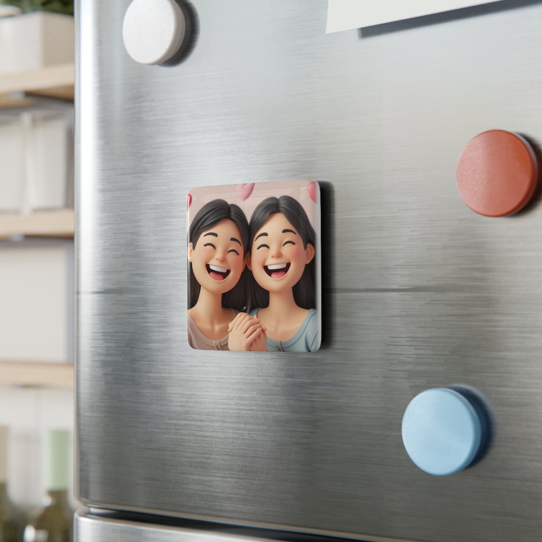 Personalized 3D Cartoon Porcelain Magnet – Cute Friendship Square Decor