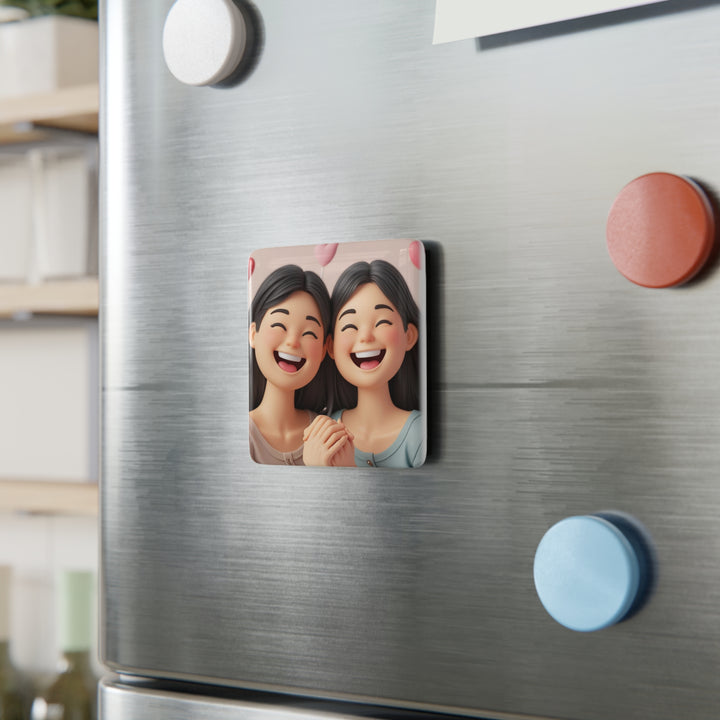 Personalized 3D Cartoon Porcelain Magnet – Cute Friendship Square Decor